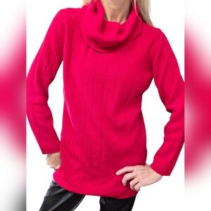 Katherine Kelly Cashmere Cowl Neck Sweater Red Ribbed Long Sleeve Size S